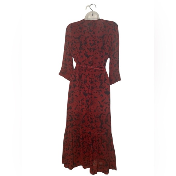 Ganni Georgette Floral Wrap Midi Dress Red Black Size 36 US 4 NWT - Picture 4 of 9